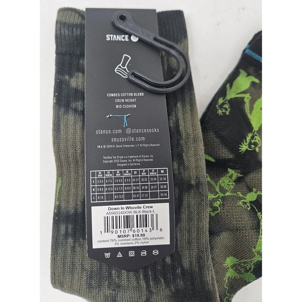Stance‎ Casual Grinch - Down in Whoville Crew Socks, Men's Sz LG, 1 Pair, NEW!